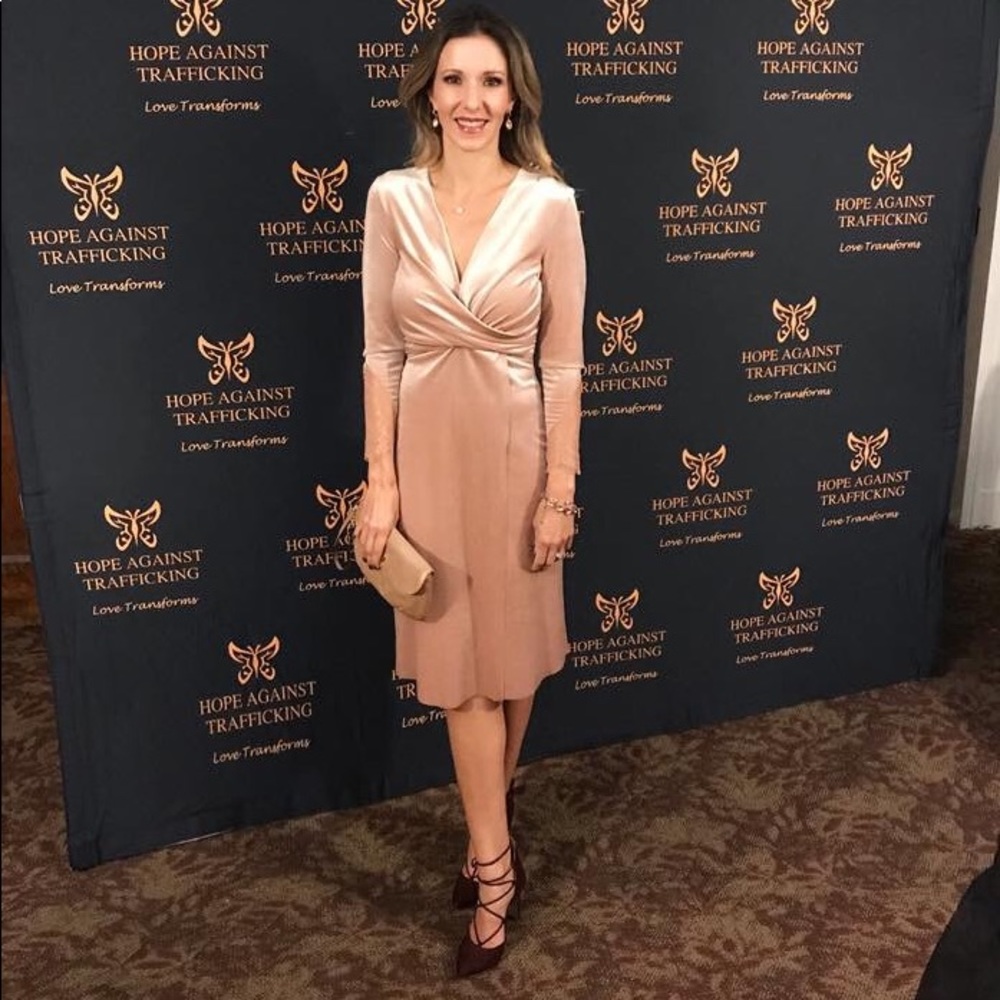 Zara Nude velvet crossover dress